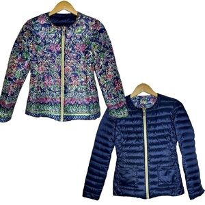 Lilly Pulitzer Lilah Down Reversible Floral Navy Jacket Size XS